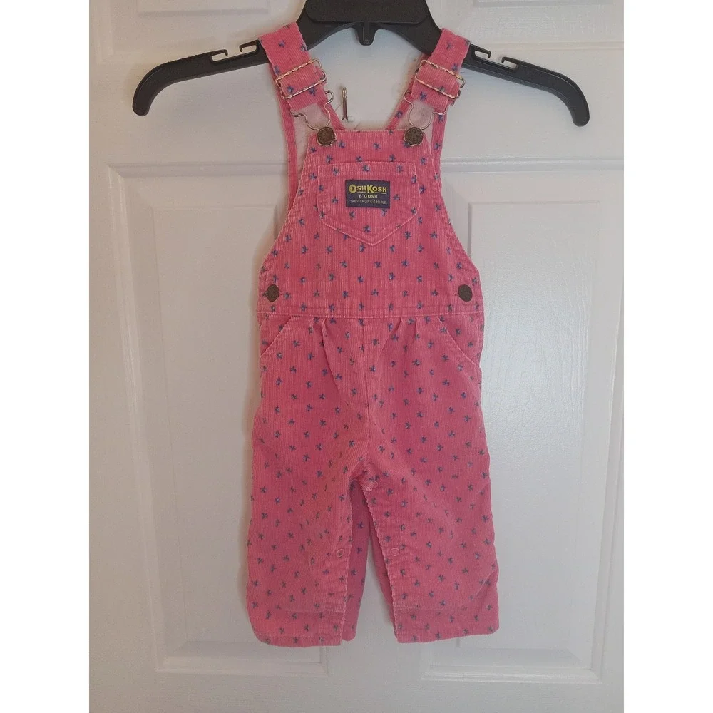 VTG 80s OshKosh B'gosh Pink Floral Print Corduroy Bib Overalls‎ 18 Months